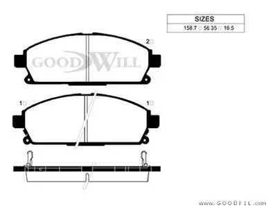 Комплект тормозных колодок, дисковый тормоз GOODWILL 1012F