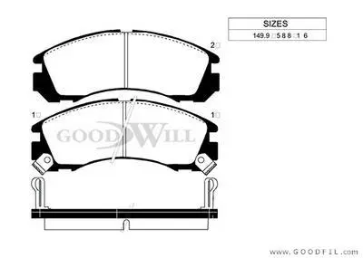 Комплект тормозных колодок, дисковый тормоз GOODWILL 1023F