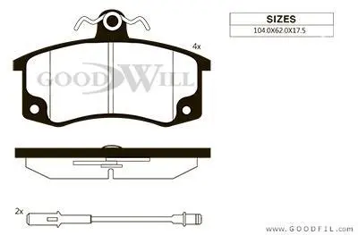 Комплект тормозных колодок, дисковый тормоз GOODWILL 1109F