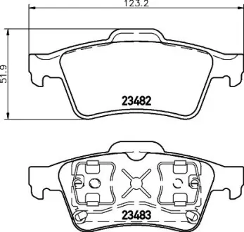 Гальмівні колодки дискові зад. Opel Vectra C 01-/Renault Laguna II 02- HELLA PAGID 8DB355009121