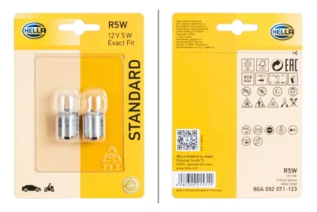 HELLA R5W 12V5W Автолампа (2 шт) HELLA PAGID 8GA002071123
