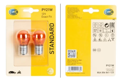 HELLA PY21W 12V21W Автолампа жовта 2шт. (блістер) HELLA PAGID 8GA006841123