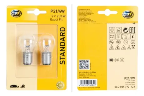 Лампа розжарювання, P21/4W 12V 21/4W (блістер 2шт) HELLA PAGID 8GD004772123
