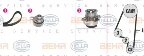 Водяной насос + комплект зубчатого ремня HELLA PAGID 8MP376800891