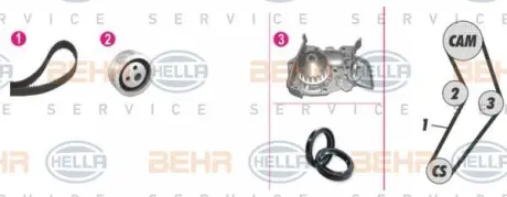 Водяной насос + комплект зубчатого ремня HELLA PAGID 8MP376801881