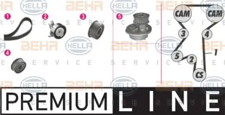 Водяной насос + комплект зубчатого ремня HELLA PAGID 8MP376802871