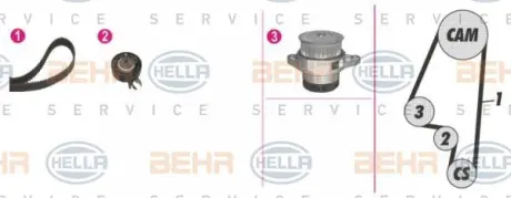 Водяной насос + комплект зубчатого ремня HELLA PAGID 8MP376803881