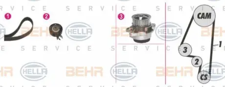 Водяной насос + комплект зубчатого ремня HELLA PAGID 8MP376807861