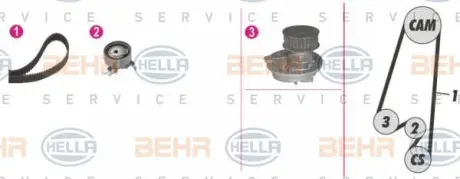Водяной насос + комплект зубчатого ремня HELLA PAGID 8MP376807891