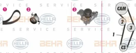 Водяной насос + комплект зубчатого ремня HELLA PAGID 8MP376808891