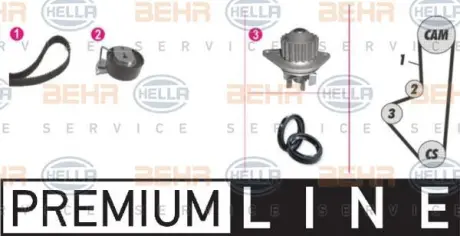 Водяной насос + комплект зубчатого ремня HELLA PAGID 8MP376809831
