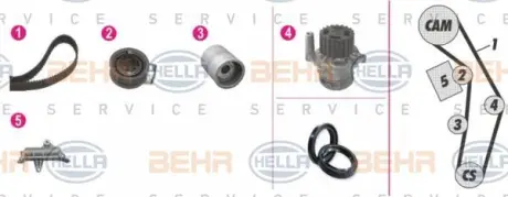 Водяной насос + комплект зубчатого ремня HELLA PAGID 8MP376809851