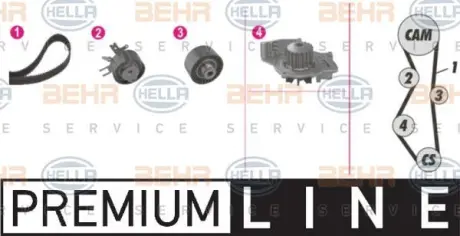 Водяной насос + комплект зубчатого ремня HELLA PAGID 8MP376811881