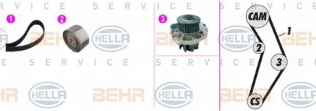Водяной насос + комплект зубчатого ремня HELLA PAGID 8MP376816891