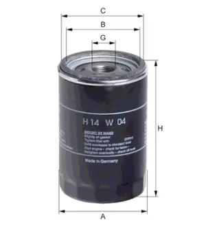 Oil filter, Spin-On. Фильтр масляный, накручиваемый HENGST H14W04