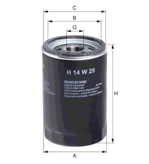Oil filter, Spin-On. Фильтр масляный, накручиваемый HENGST H14W25