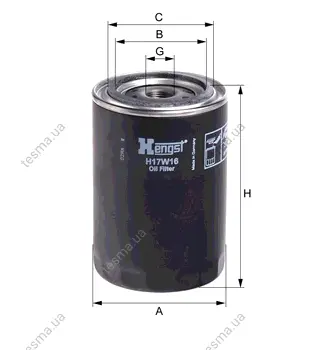 Oil filter, Spin-On. Фильтр масляный, накручиваемый HENGST H17W16 (фото 1)