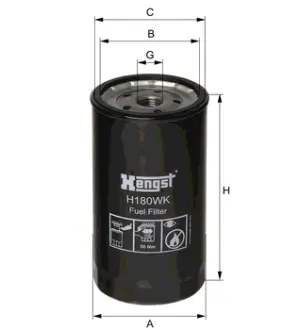 Fuel filter, Spin-On. Фильтр топливный, накручиваемый HENGST H180WK
