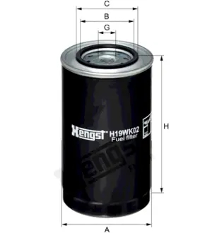 Фильтр топливный, накручиваемый. Фільтр паливний, накручуваний. Fuel filter, Spin-On HENGST H19WK02