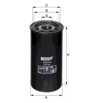 Oil filter, Spin-On. Фильтр масляный, накручиваемый HENGST H301W