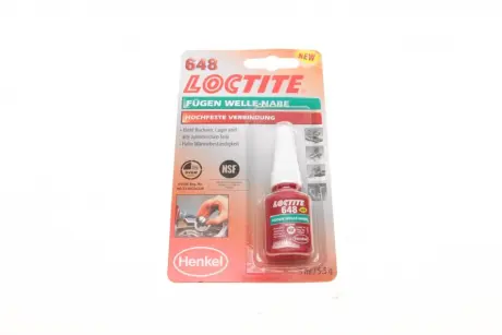 Фіксатор вал-втулка Loctite 648 анаеробний, високої міцності, зазор до 0,15 мм, до 175°С 5… HENKEL 1804041