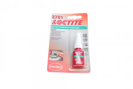 Фіксатор різьби LOCTITE 2701 (зелений) 5 мл (високої фіксації) (не для активн. металів) HENKEL 195911