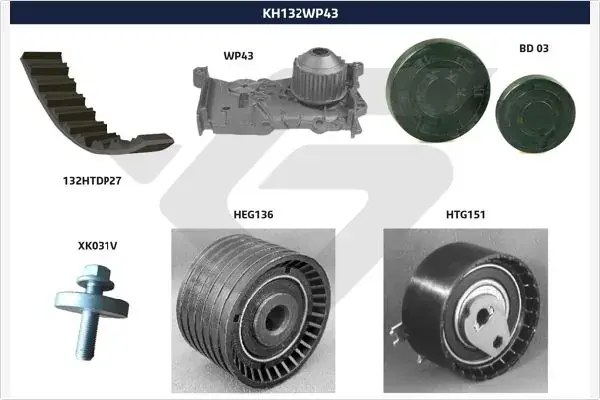 Водяной насос + комплект зубчатого ремня HUTCHINSON KH132WP43 (фото 1)