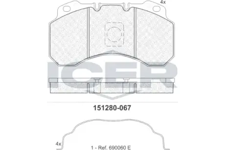 Комплект тормозных колодок, дисковый тормоз ICER 151280067