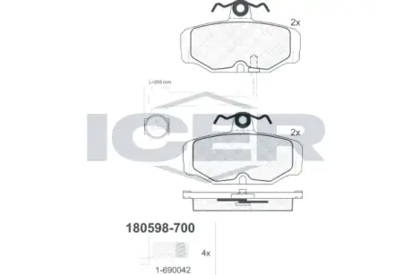 Комплект тормозных колодок, дисковый тормоз ICER 180598700