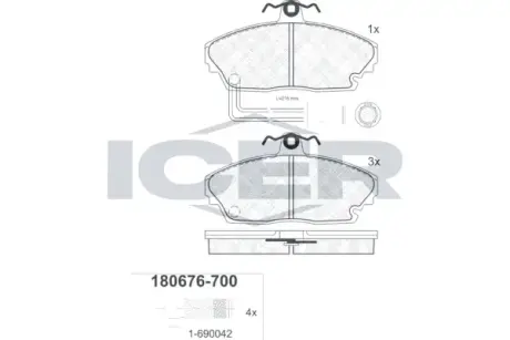 Комплект тормозных колодок, дисковый тормоз ICER 180676700