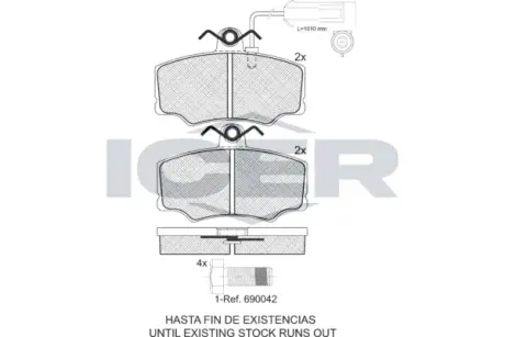 Комплект тормозных колодок, дисковый тормоз ICER 180869700