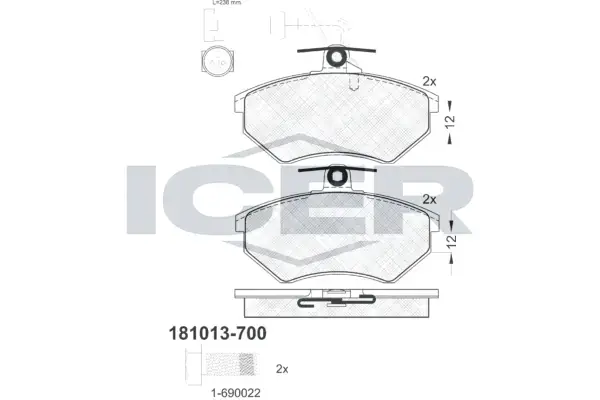 Brake pads. Колодки тормозные, дисковый тормоз ICER 181013700 (фото 1)