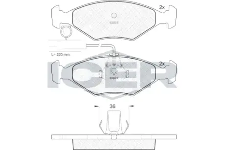 Колодки гальмівні дискові передні FIAT PALIO (178DX) 96-01. FIAT SIENA (178) 96-12 ICER 181226