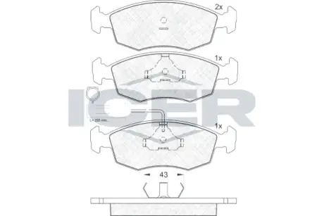 Колодки гальмівні дискові передні FIAT PALIO (178BX) 99-00. FIAT PALIO (178DX) 96- ICER 181227