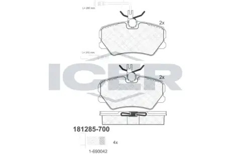 Комплект тормозных колодок, дисковый тормоз ICER 181285700