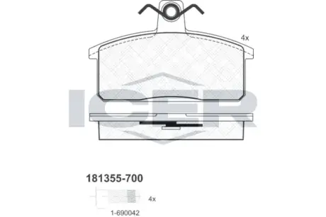 Комплект тормозных колодок, дисковый тормоз ICER 181355700