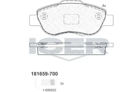 Комплект тормозных колодок, дисковый тормоз ICER 181659700