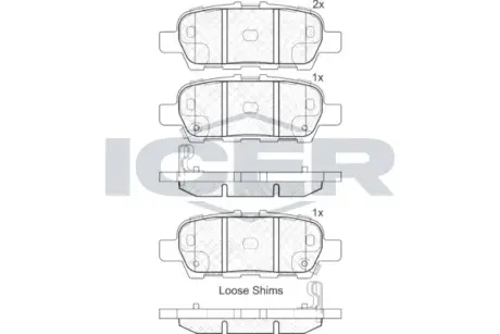 Колодки гальмівні (задні) Nissan Juke/Leaf/Cube 10-/Murano/Teana 08-14/X-Trail/Tiida/Pulsar 13- ICER 181901203