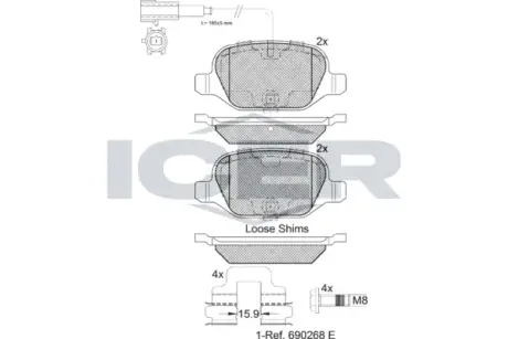 Комплект тормозных колодок, дисковый тормоз ICER 182037