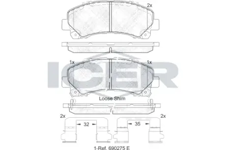 Комплект тормозных колодок, дисковый тормоз ICER 182082