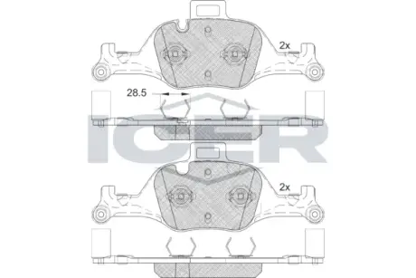 Колодки гальмівні (передні) BMW 3 (G20-21/G80-81)/X3-X6 18-/5 (G30/G31/F90)/6 (G32)/7 (G11/G12) 15- ICER 182291