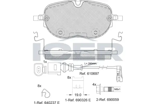 Колодки гальмівні (передні) VW ID.3 19- (+датчик) ICER 182390 (фото 1)
