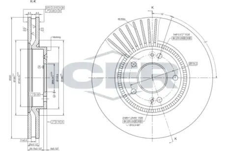 Диск гальмівний (передній) Hyundai Tucson 05-/ I30 II 11-/Kia Cee\'D/ Cerato III 13- (300x28) ICER 78BD0586-2