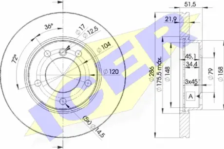 Диск гальмівний (передній) BMW 3 (E36/E46) 90-07/Z3 (E46)/Z4 (E85) 96-09 (286x22) (з покр.) (вент.) ICER 78BD06742