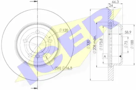 Диск гальмівний (передній) BMW 5 (F10/F11)/Brilliance 5 (F10/F18) 10-17 (330x24) (з покр.) (вентил.) ICER 78BD35552