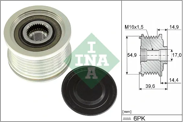 Шків генератора Hyundai Santa Fe/Kia Sorento 2.5 MPI 21- INA 535036810 (фото 1)