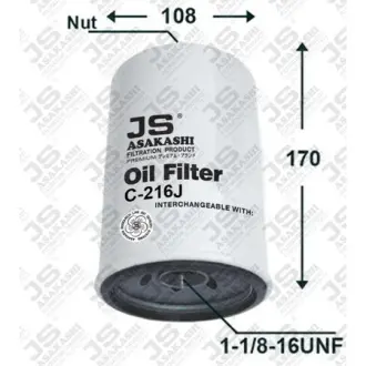 Oil filter, Spin-On. Фильтр масляный, накручиваемый JS ASAKASHI C216J