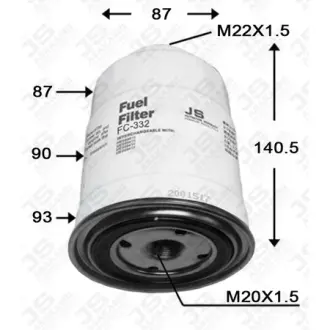 Fuel filter, Spin-On. Фильтр топливный, накручиваемый JS ASAKASHI FC332J