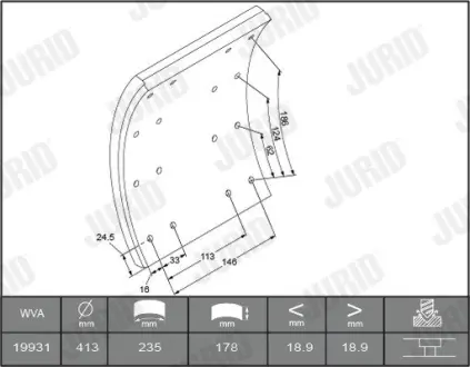 Комплект тормозных башмаков, барабанные тормоза JURID 1993101820