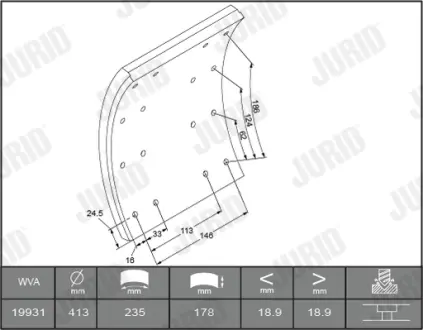 Комплект тормозных башмаков, барабанные тормоза JURID 1993111230
